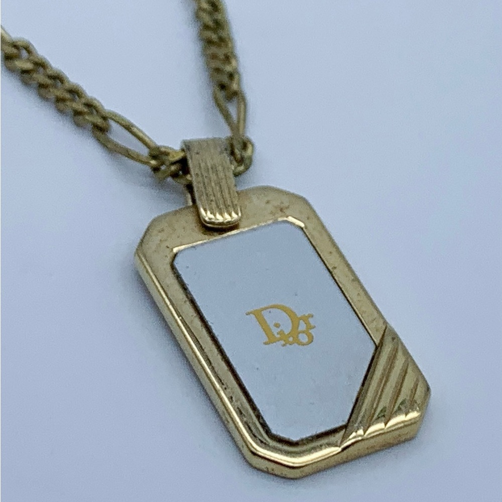 Christian Dior 1990s-2000s Dior Logo Medallion Plaque Pendant Necklace